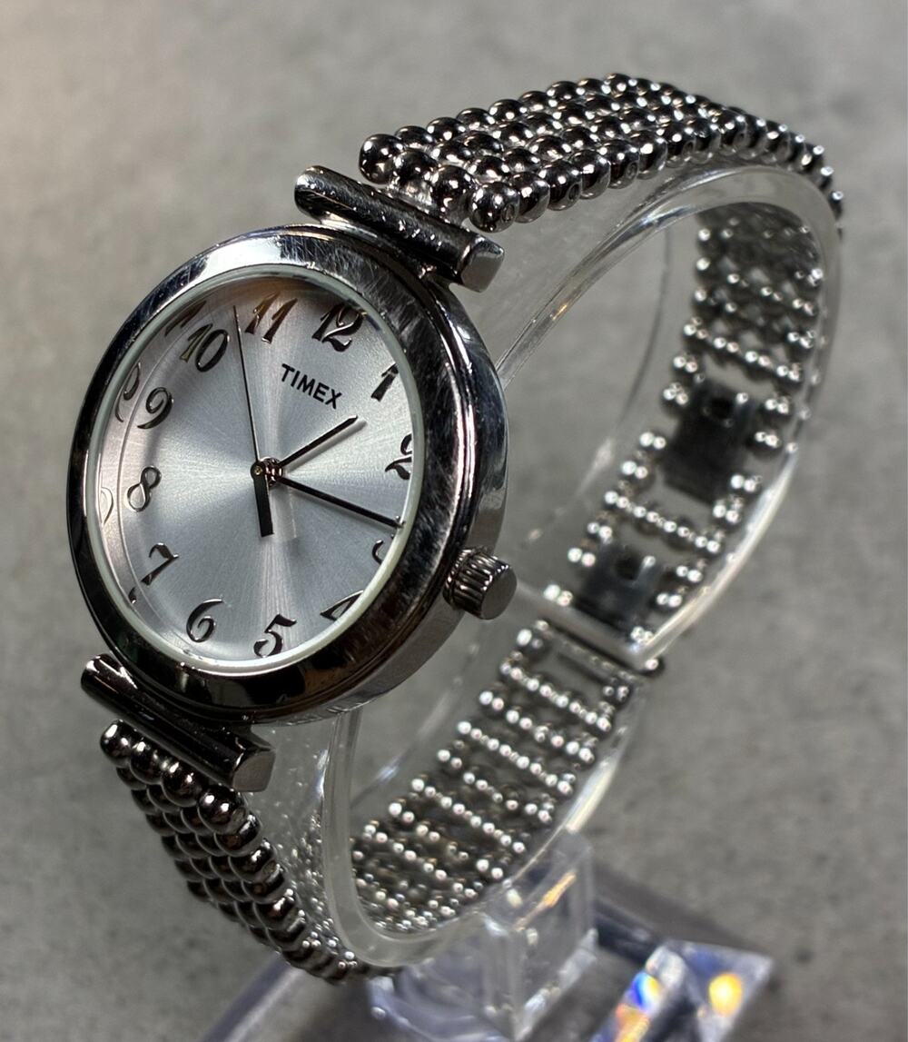Timex Women's Quartz Watch 30mm Silver Dial Beaded 7" Bracelet T2P204 Working
